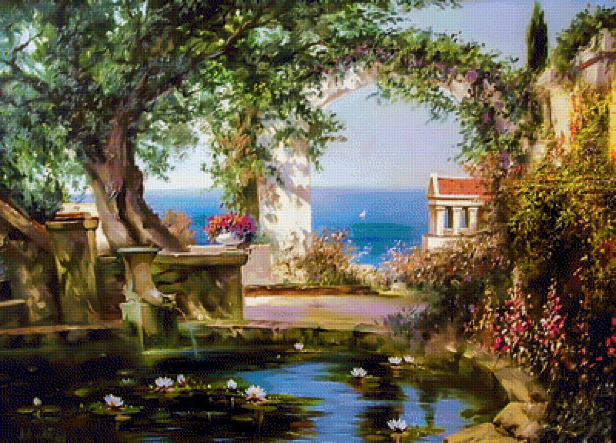 Pond with Water Lilies. - seascape.flowers and gardens. - предпросмотр