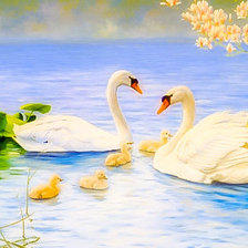 Схема вышивки «Proud Swan Family.»