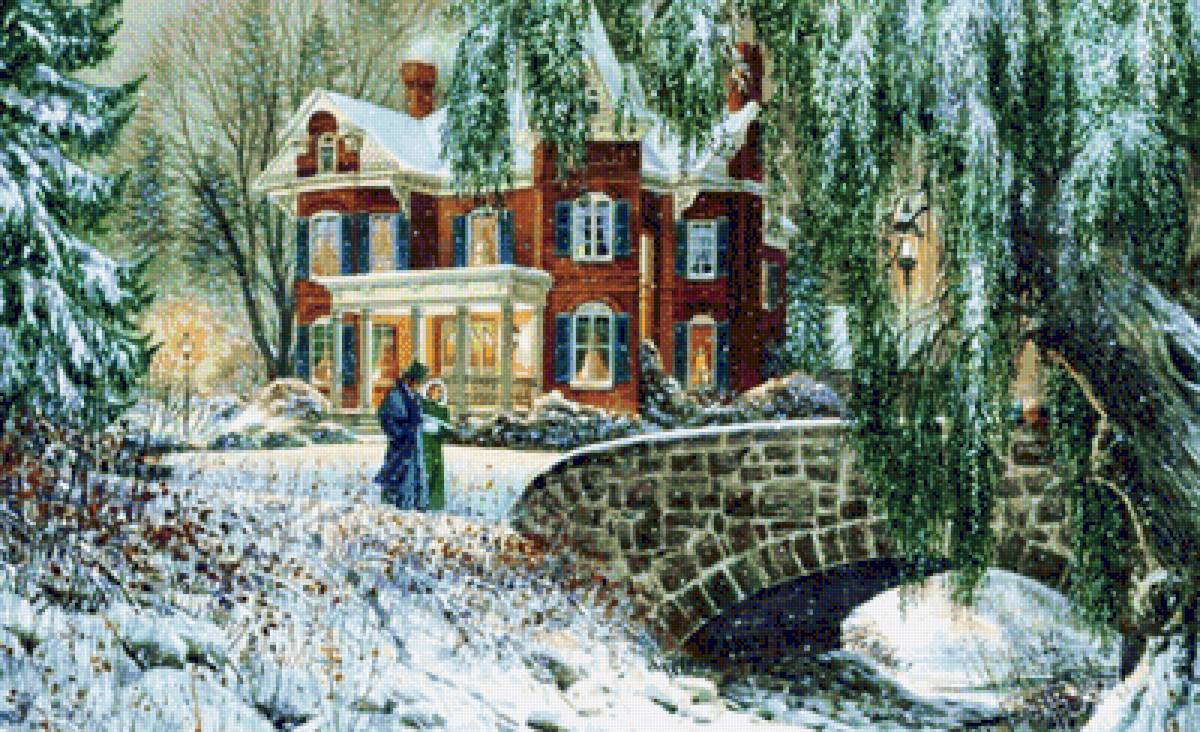 №1966450 - деревья, домик, мостик, дом, зима - предпросмотр