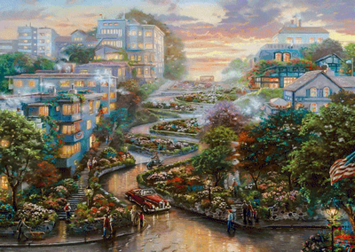 San Francisco,Lombard Street II. - thomas kinkade paintings.cityscape.people.animals. - предпросмотр