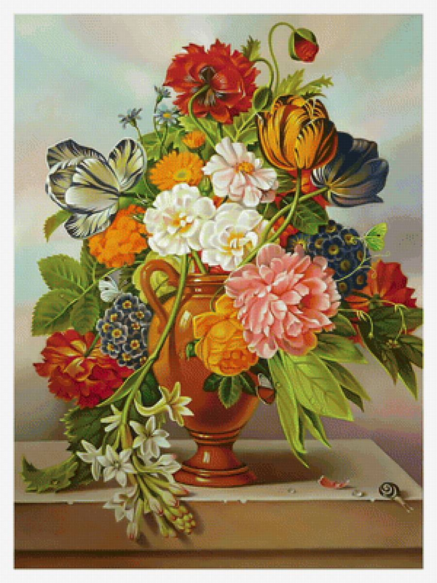 Букет и улитка. - цветы, улитка., букет - предпросмотр