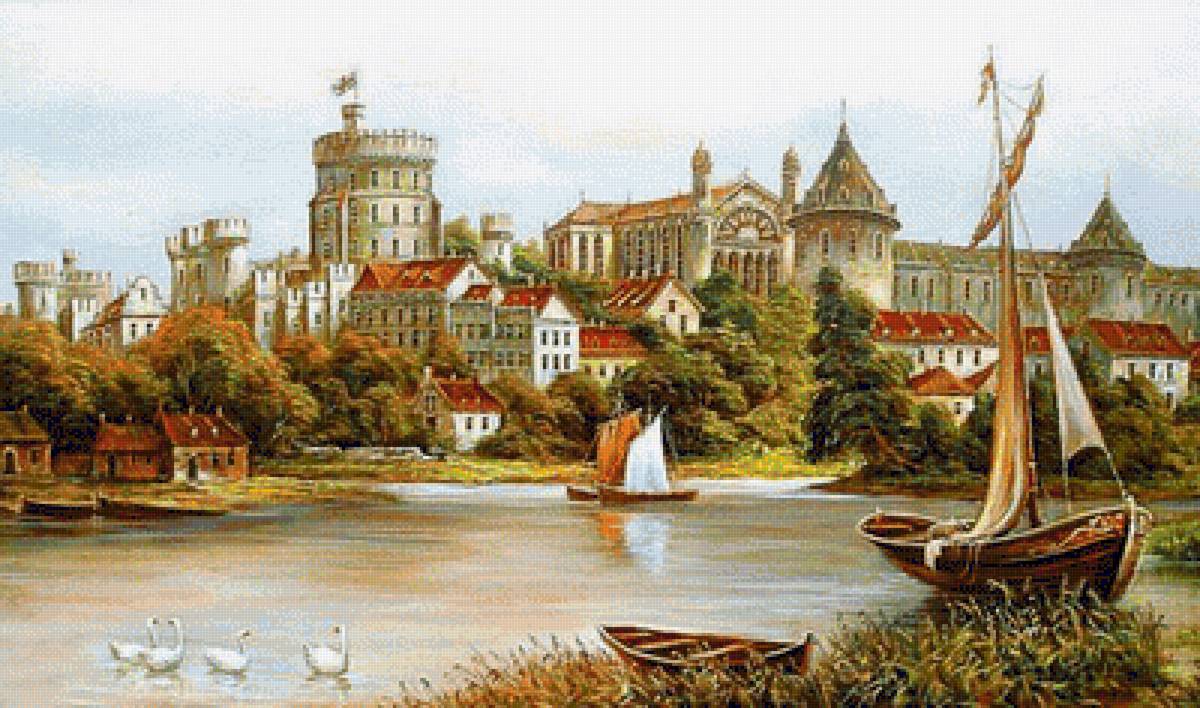 голландия - река, лебеди, дома, лодки - предпросмотр