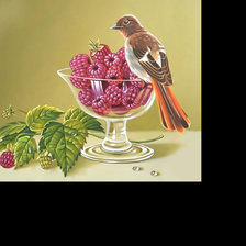 Схема вышивки «Птичка и малина.»