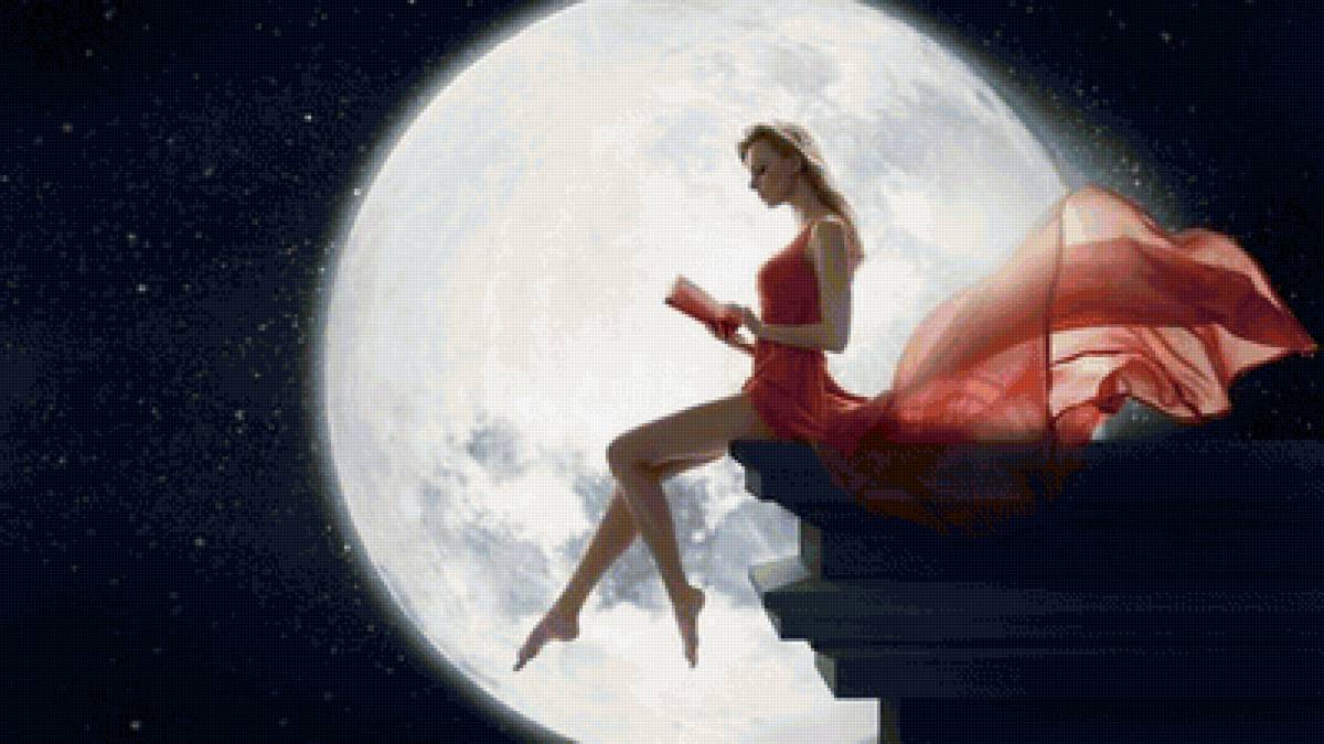 девушка на фоне луны - предпросмотр