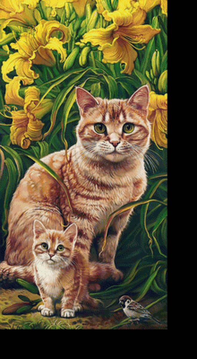 Рыжая семейка. - цветы, котенок, кошки, коты - предпросмотр