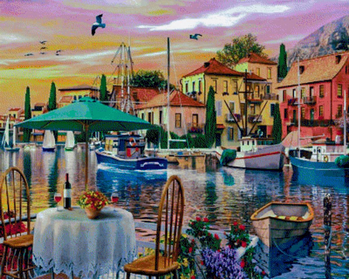 Sunset At The Harbour. - seascapes.birds. - предпросмотр