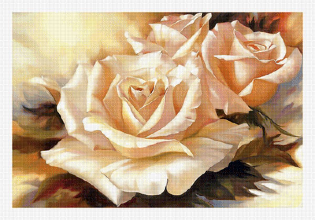 Кремовые розы. - цветы, розы, живопись. - предпросмотр