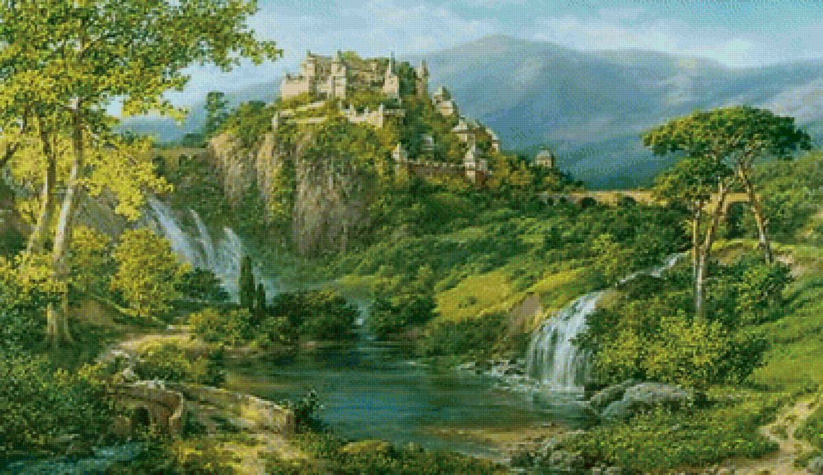 пейзаж - деревья, река, горы, пейзаж - предпросмотр