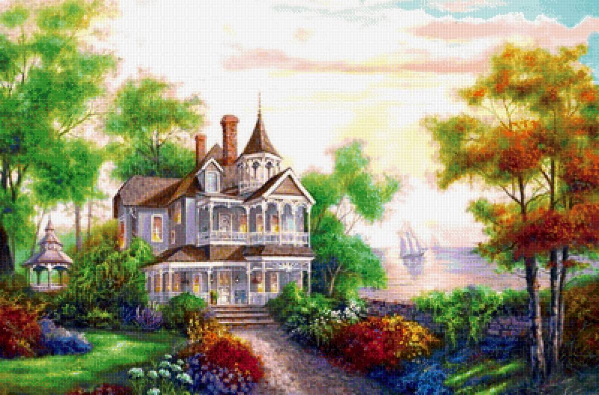 Домик у моря - дом, пейзаж, море - предпросмотр