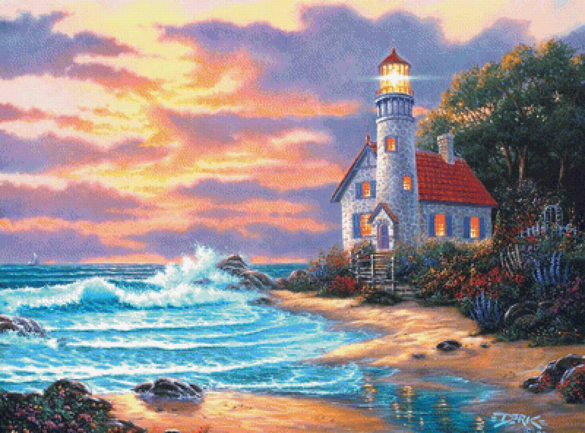 Маяк у моря - море, маяк, пейзаж - предпросмотр