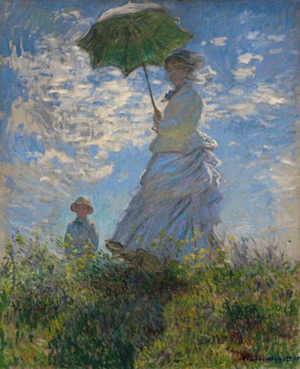 Woman with a Parasol - Madame Monet and Her Son, 1875 - claude (1840-1926), by monet - предпросмотр