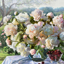 Схема вышивки «Пионы и вишня.»