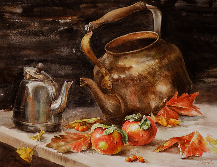 натюрморт с чайником - чайник - оригинал