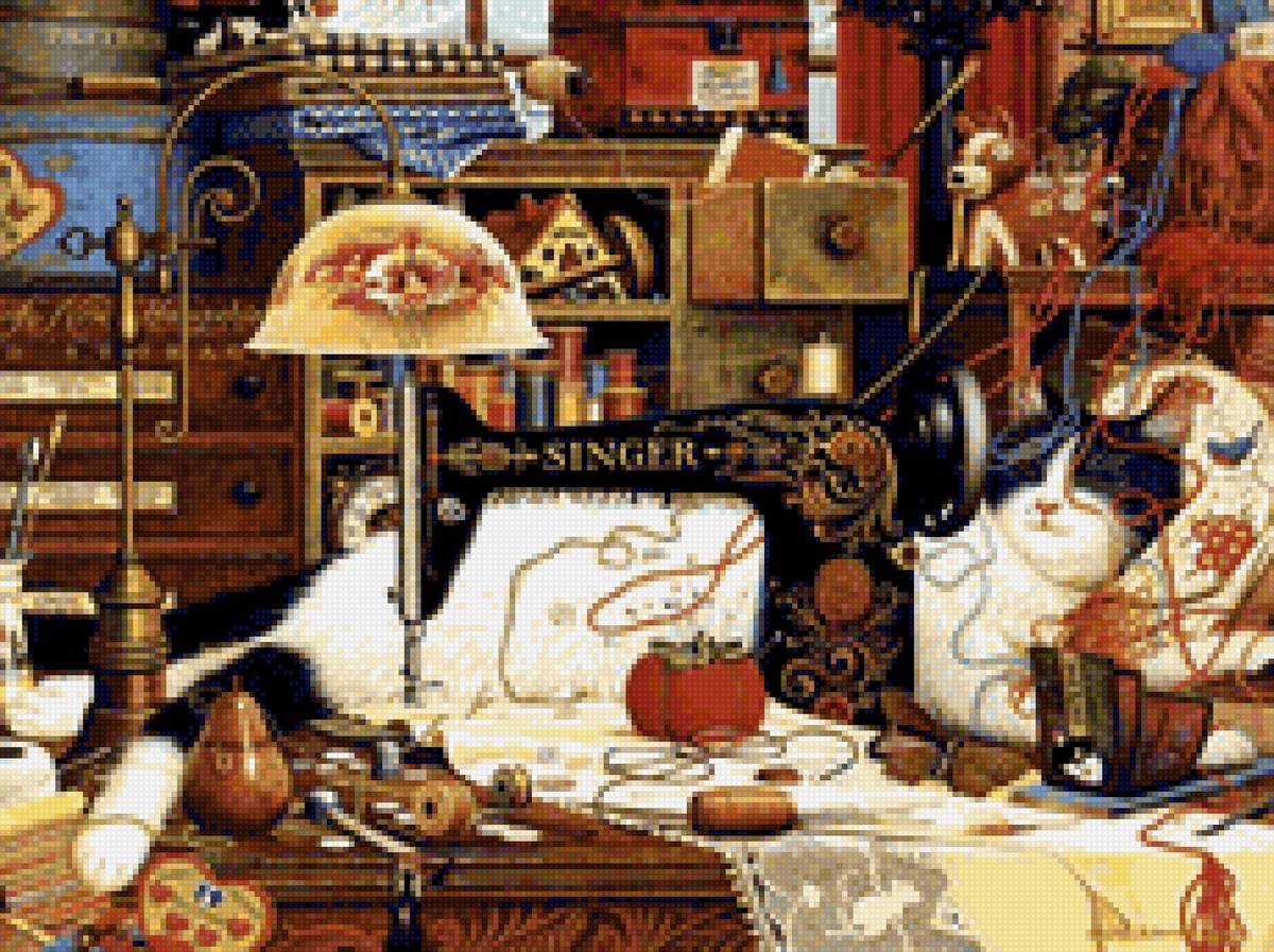 машинка - швейная, кошки - предпросмотр