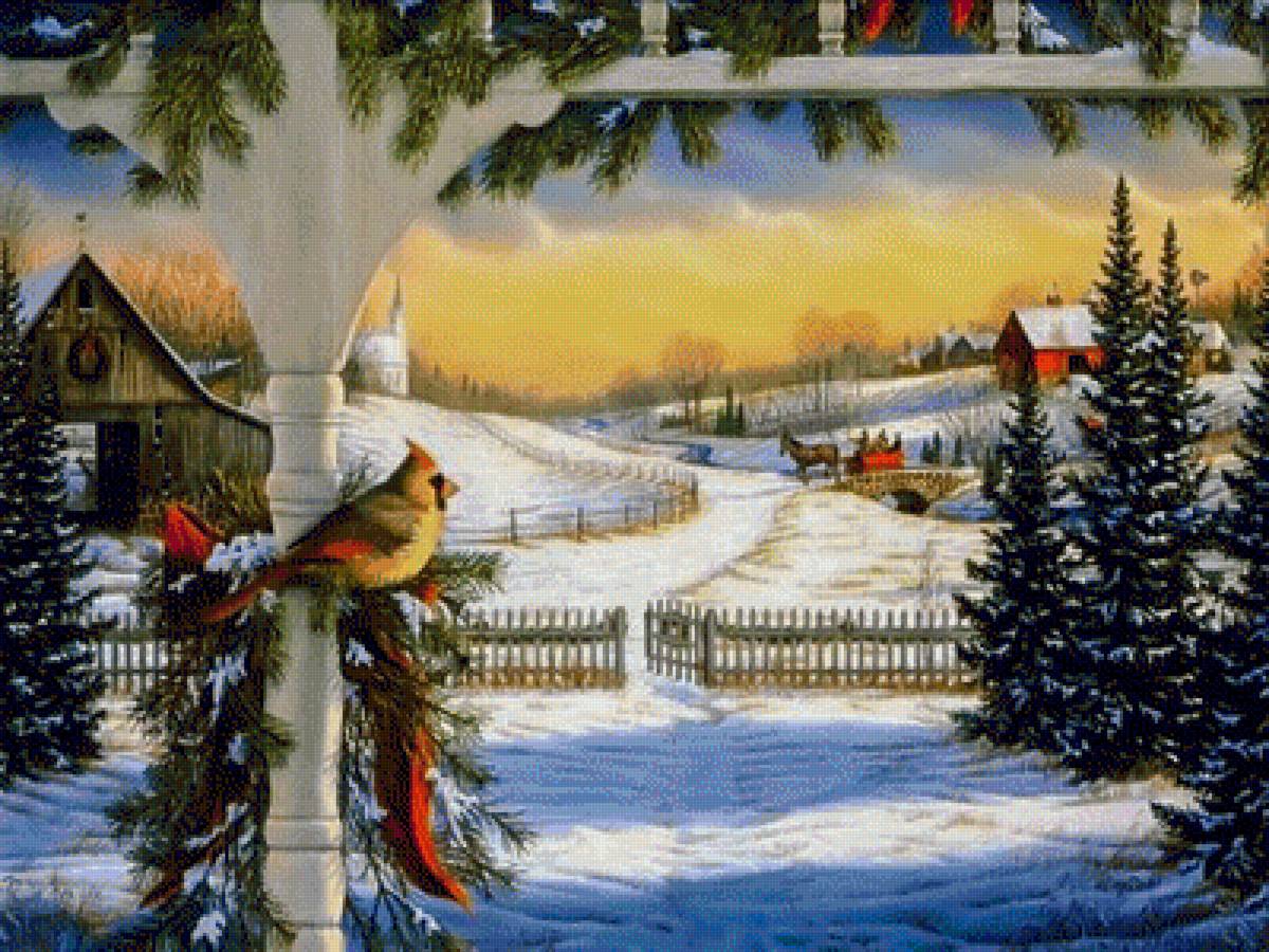 Winter Morning-2. - snowscenes.birds.christmas.people.animals. - предпросмотр