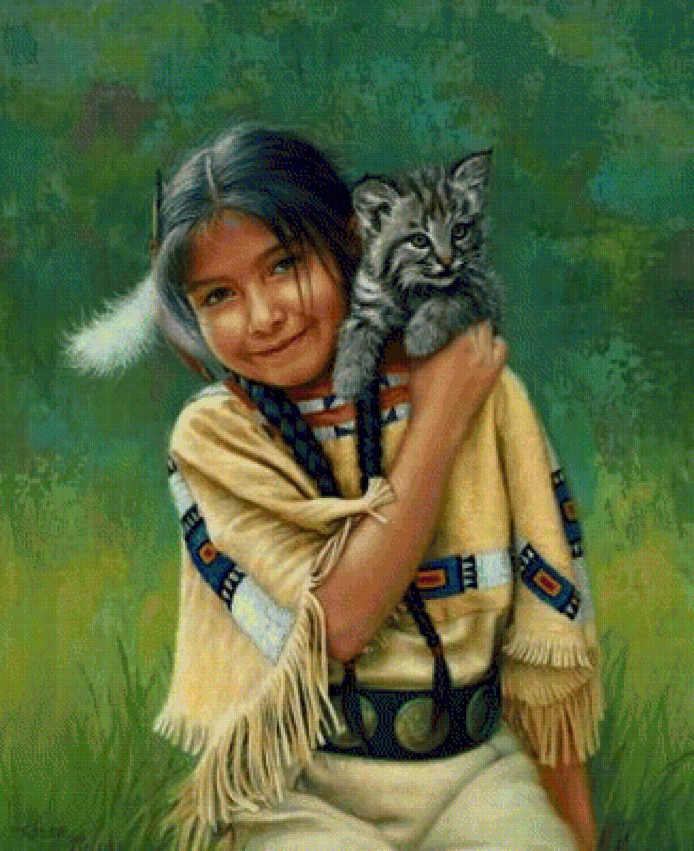 Девочка и котенок - девочка и котенок - предпросмотр