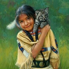 Схема вышивки «Девочка и котенок»