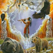 Схема вышивки «Индеец и звери»