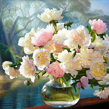 Схема вышивки «Пионы в солнечных лучах.»