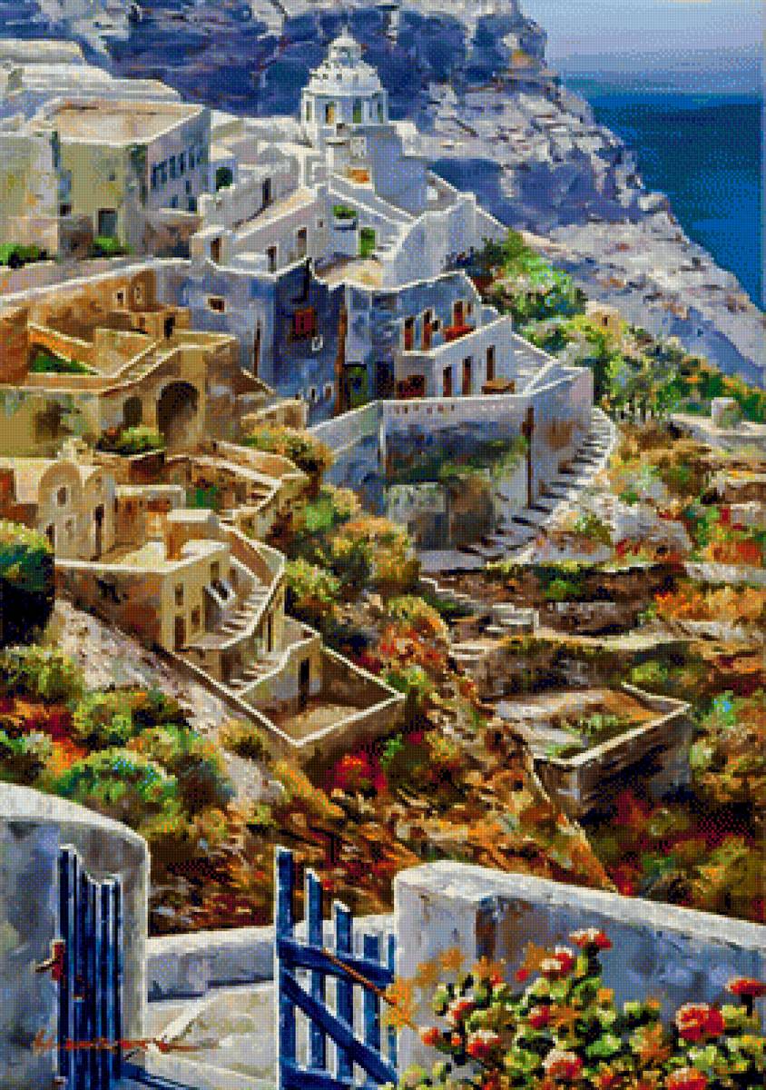 Above Santorini. - sung sam park paintings.seascape.scenarys. - предпросмотр