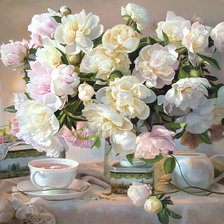 Схема вышивки «Цветочный натюрморт с чаем.»