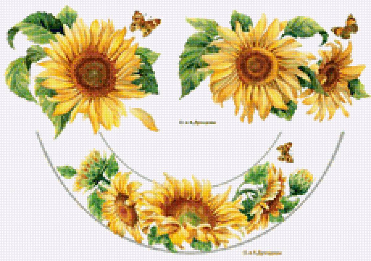 цветы - подсолнухи, бабочка, рамка - предпросмотр