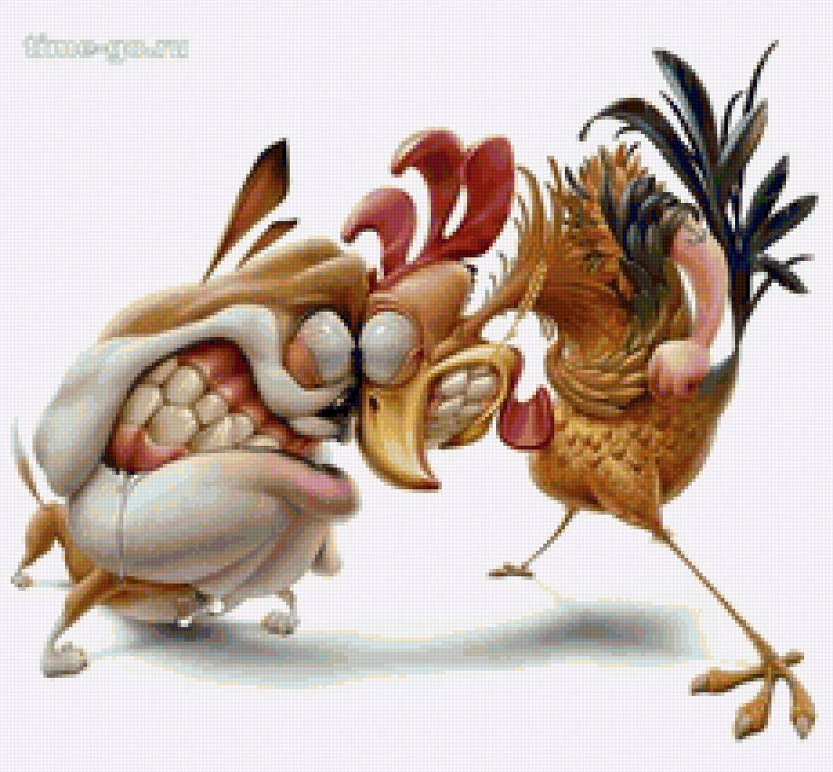 собака - бульдог, петух - предпросмотр