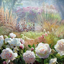 Схема вышивки «Пионы в саду.»