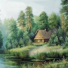 Схема вышивки «домик в лесу»