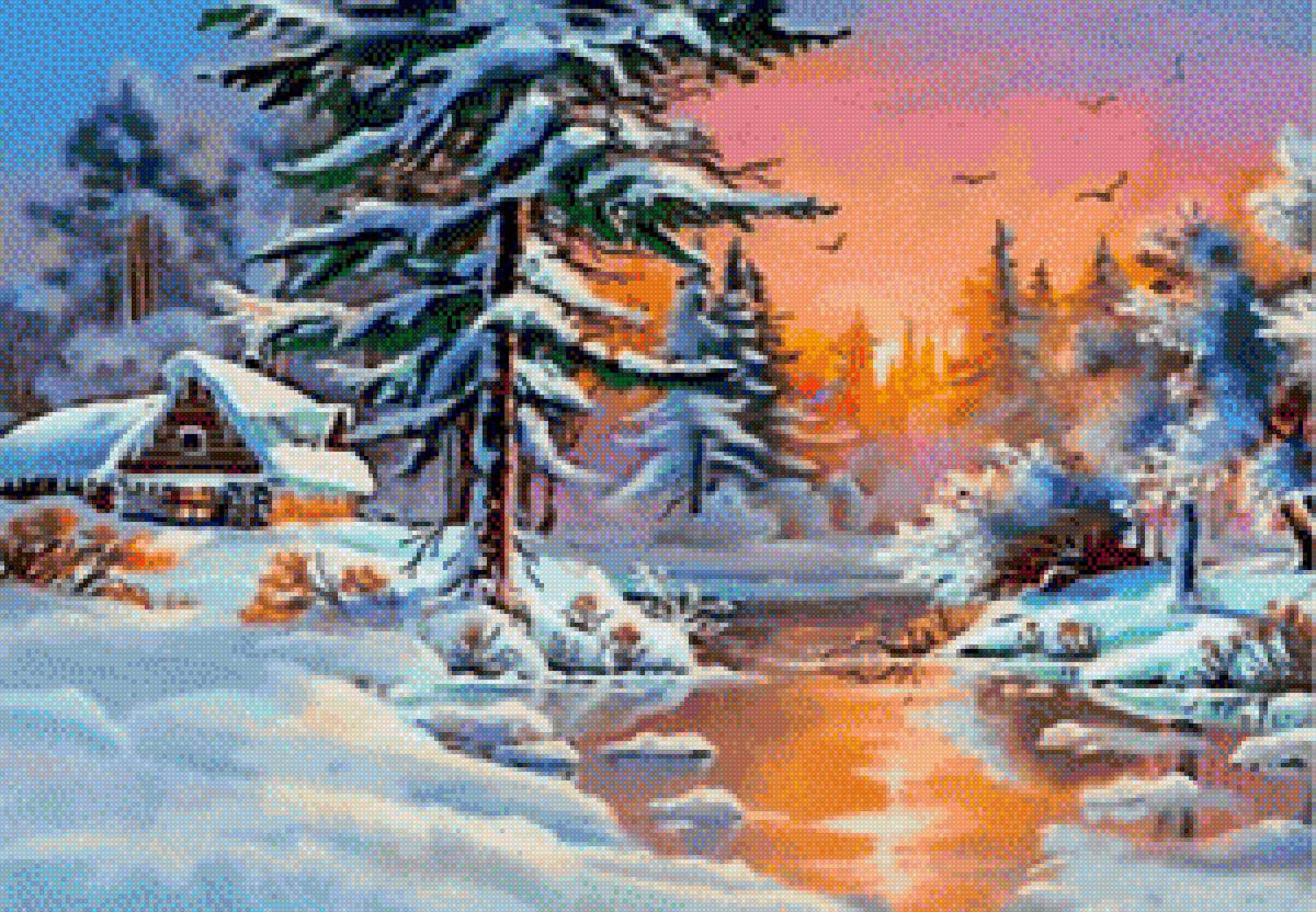 Закат в зимнем лесу - зима, лес, закат - предпросмотр