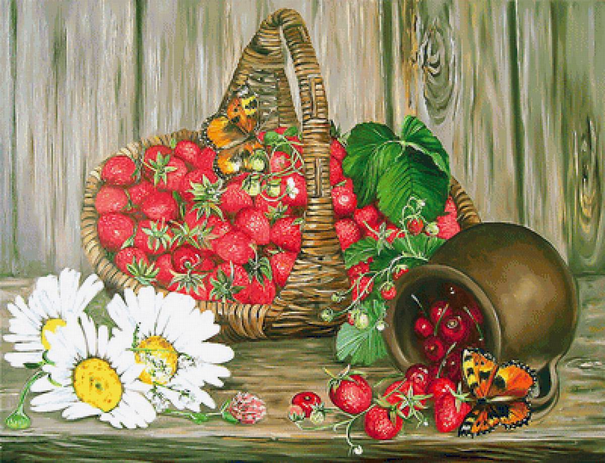 Серия "Деревенский натюрморт" - цветы, натюрморт, фрукты, клубника, ягоды - предпросмотр