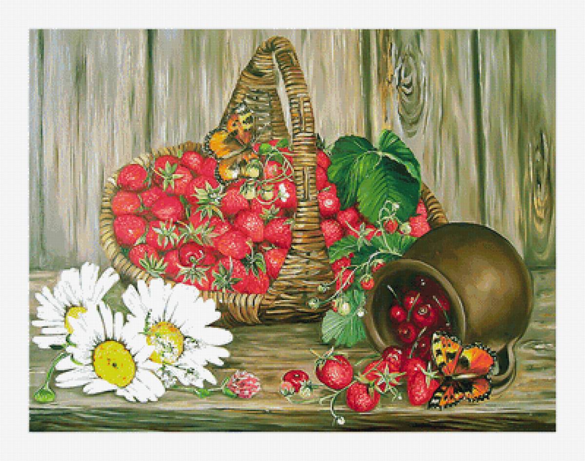 Серия "Натюрморты". - фрукты, ягоды, цветы, клубника, натюрморт - предпросмотр