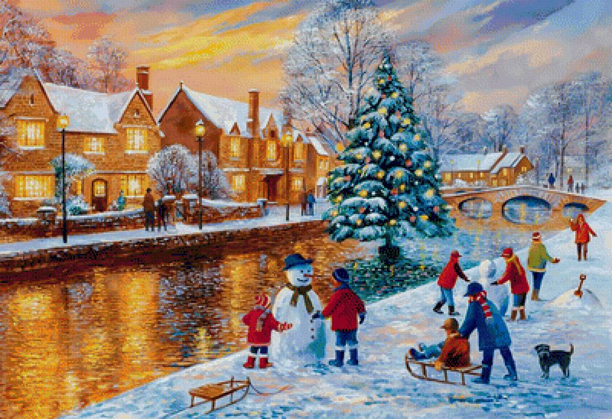 Bourton at Christmas. - terry harrison painter.snowscenes.christmas.children. - предпросмотр