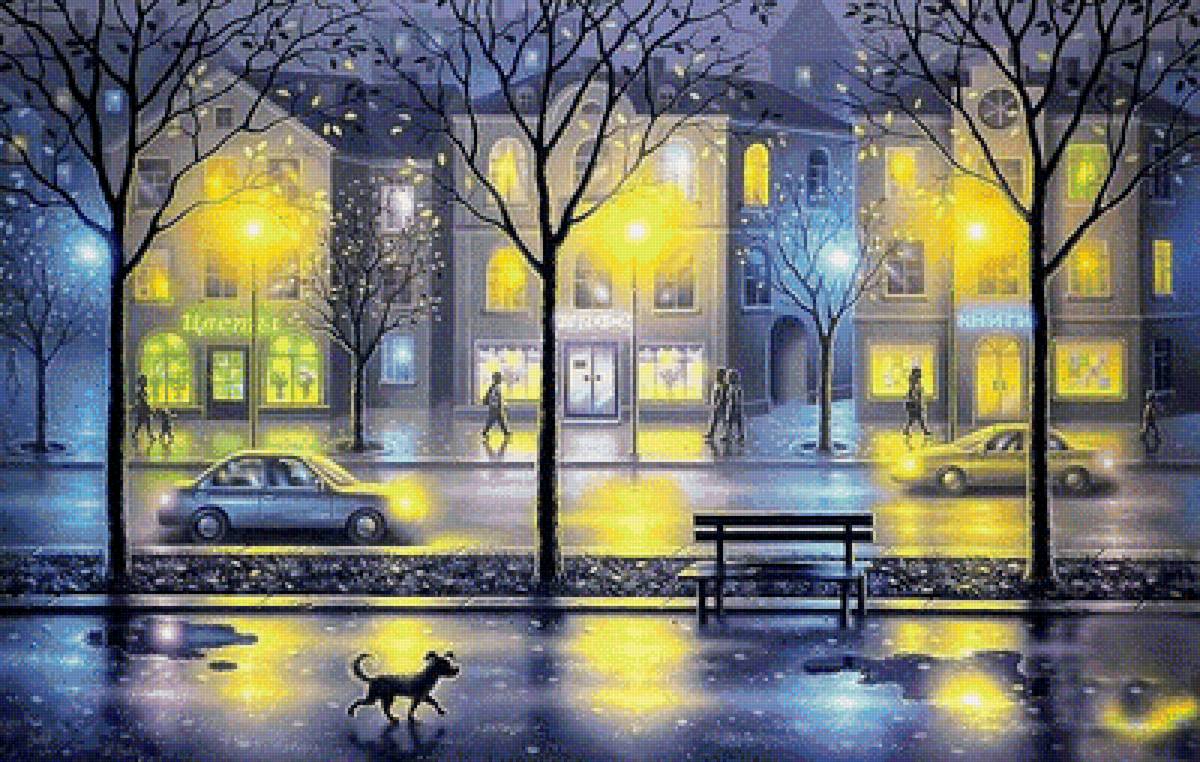 Вечерний город - городской пейзаж - предпросмотр