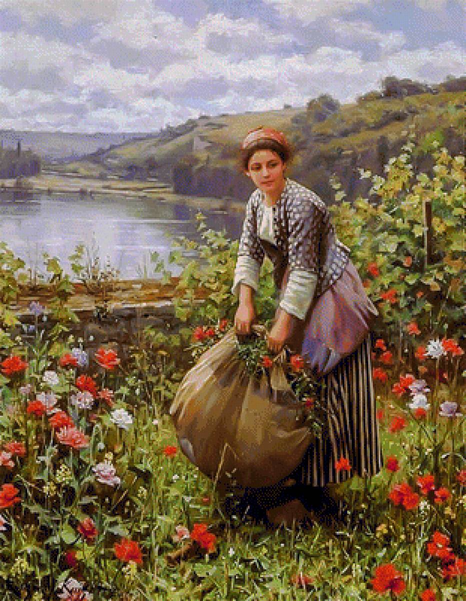 The Grass Cutter. - daniel ridgway knight painter.ladies.flowers and flowers. - предпросмотр