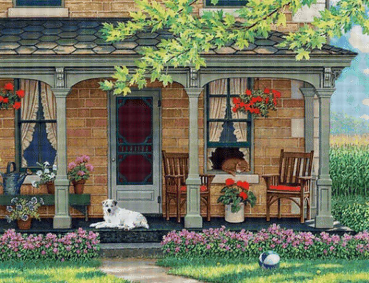 Уютный уголок - цветы, дворик, дача, дом - предпросмотр