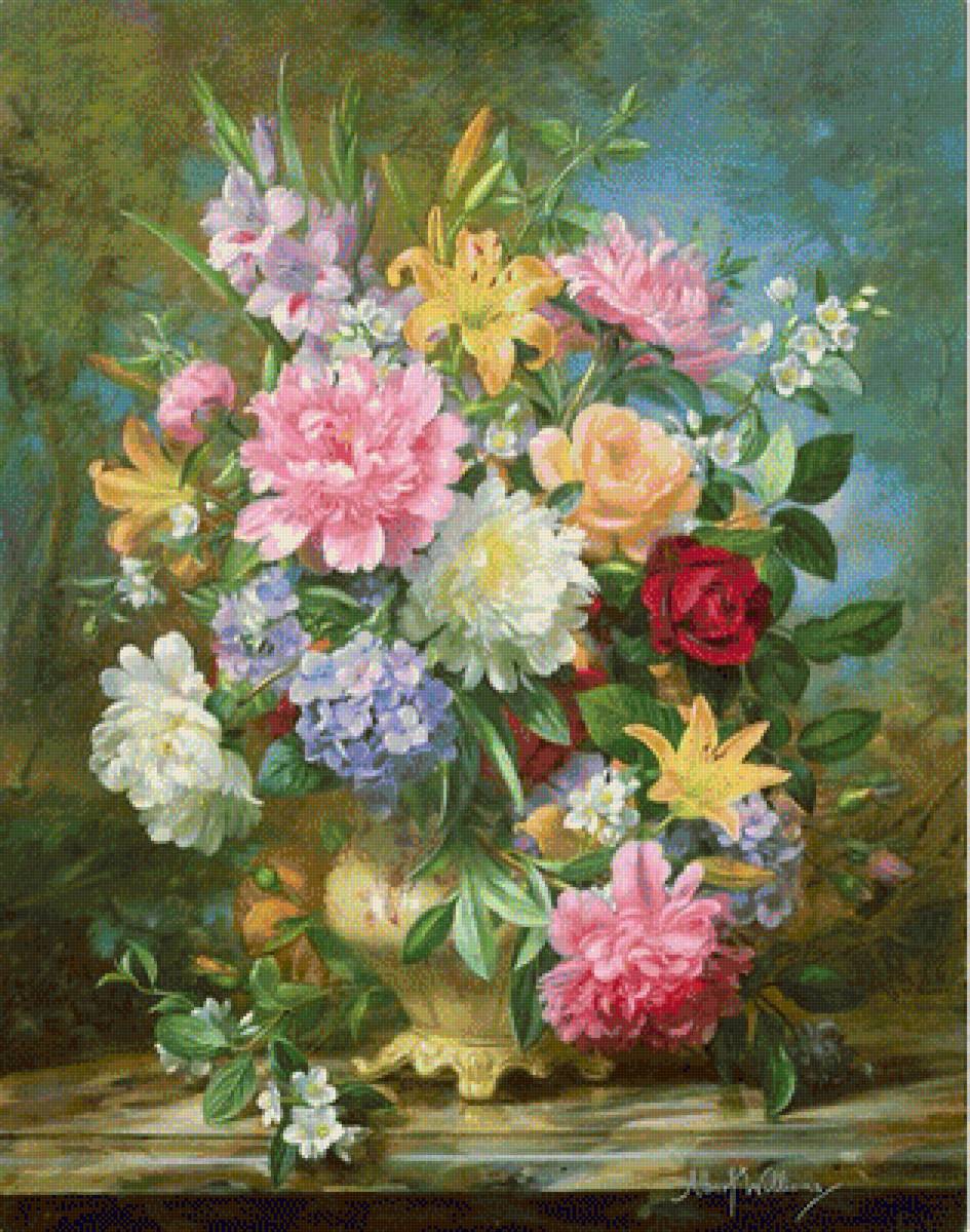 PEONIES AND MIXED FLOWERS - albert (1922-2010), by williams - предпросмотр