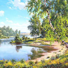 Схема вышивки «Берёзы у реки.»