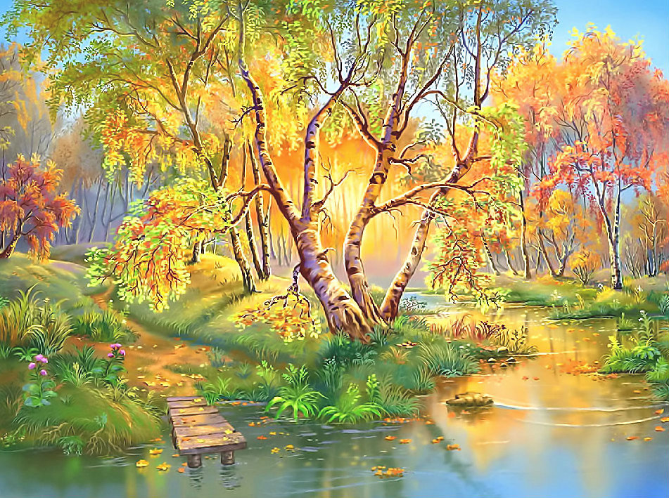 Пейзаж. - березы, река, пейзаж, закат, природа - оригинал