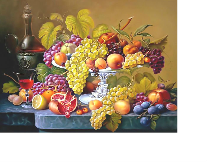 Натюрморт. - виноград, груши, фрукты, сливы., натюрморт, ягоды, мандарин - оригинал