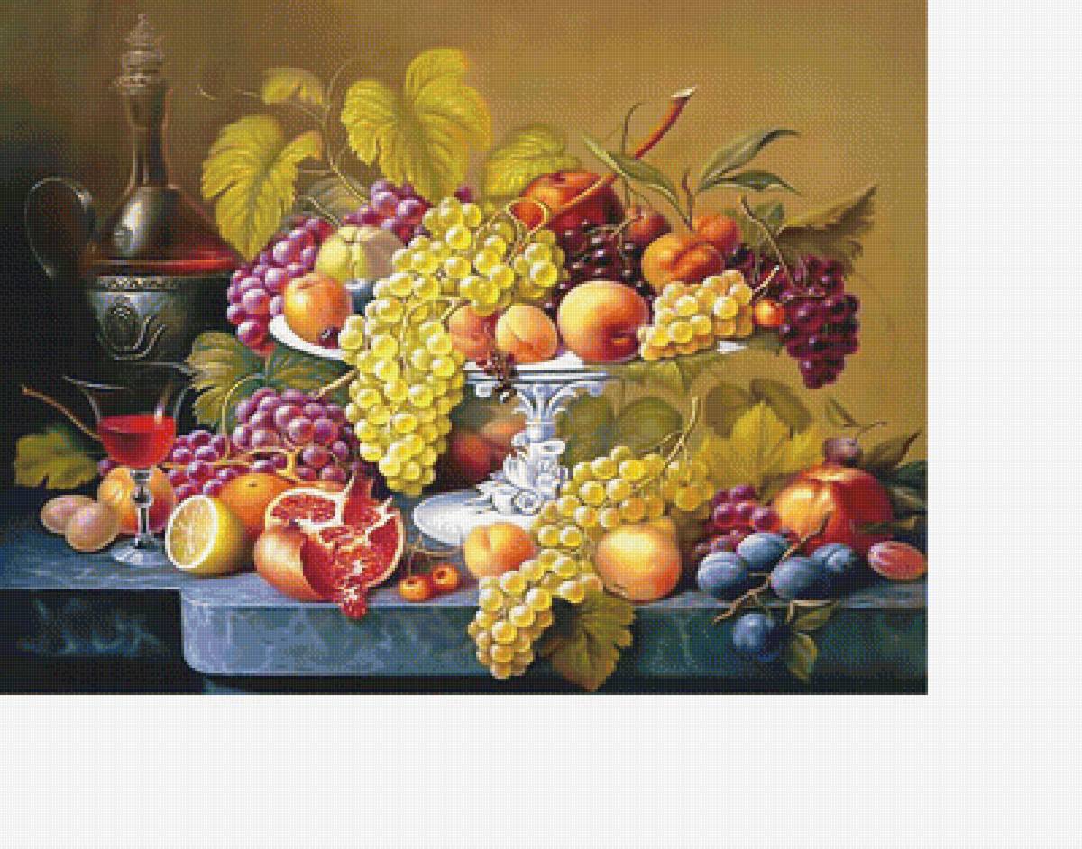 Натюрморт. - ягоды, виноград, фрукты, натюрморт, мандарин, груши, сливы. - предпросмотр