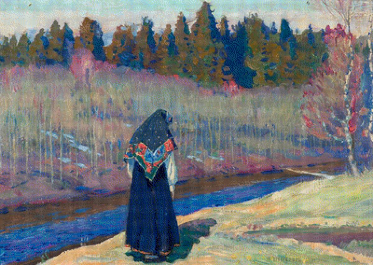 Россия Нестеров Одинокая - русь, пейзаж, одиночество, девушка, скромность - предпросмотр