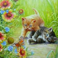 Схема вышивки «Котята и бабочка»
