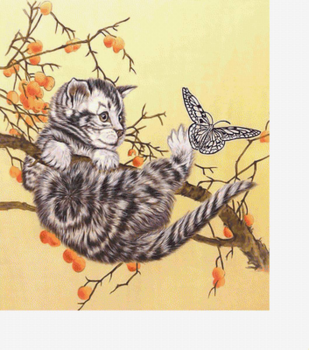 Котик и бабочка. - кот, котенок, бабочка - предпросмотр