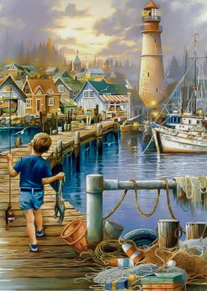 Fishing by the Sea. - andres orpinas painter.scenary.children. - предпросмотр