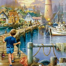 Схема вышивки «Fishing by the Sea.»