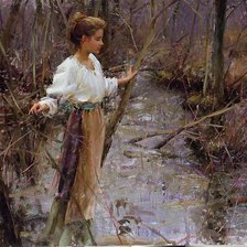 Схема вышивки «Девушка у проталины, импрессионизм»