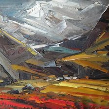 Схема вышивки «Осенний яркий пейзаж мастихином»