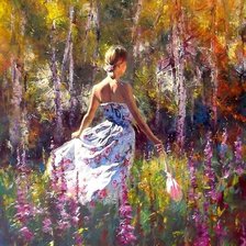 Схема вышивки «Девушка в поле, импрессионизм»