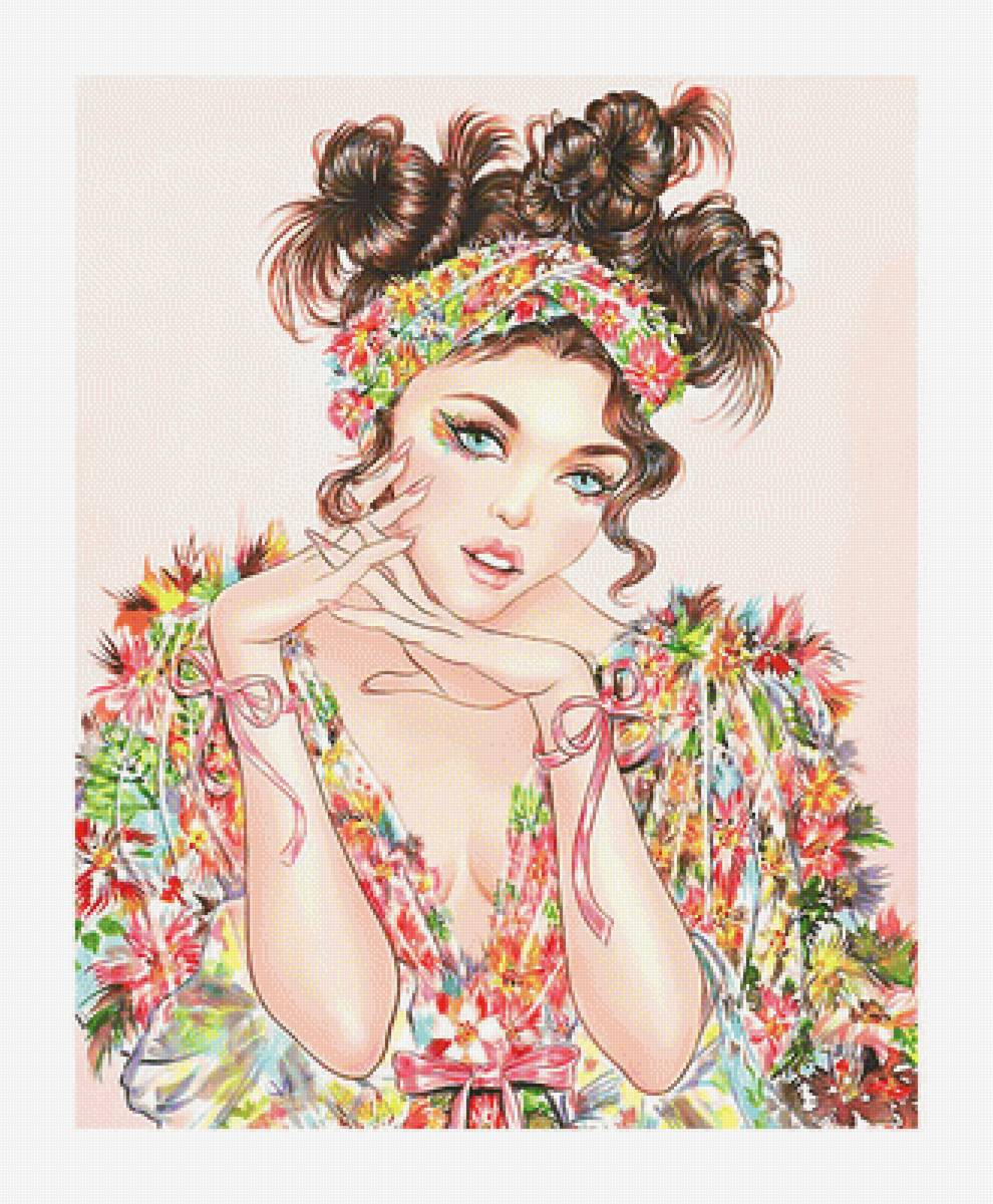 Цветочная девушка. - цветы, портрет, живопись, девушка, картина - предпросмотр